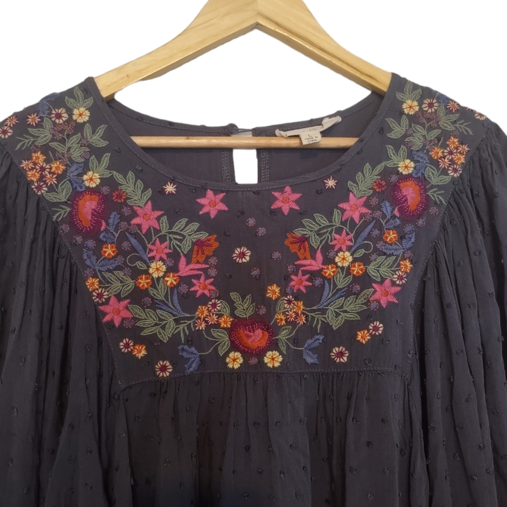 Luna Moon Floral Embroidered Boho Top Size L - Picture 3 of 11